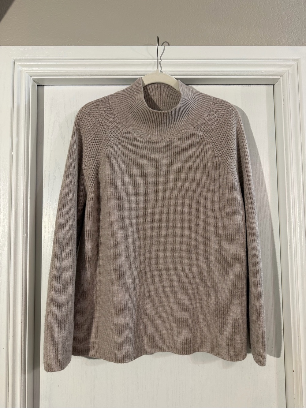 Eileen Fisher Taupe Mock Neck Rib Knit Sweater